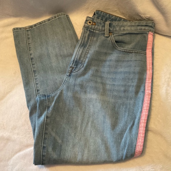Talbots Modern Ankle Jean Pink White Side Detail Sz 12 - Picture 2 of 6